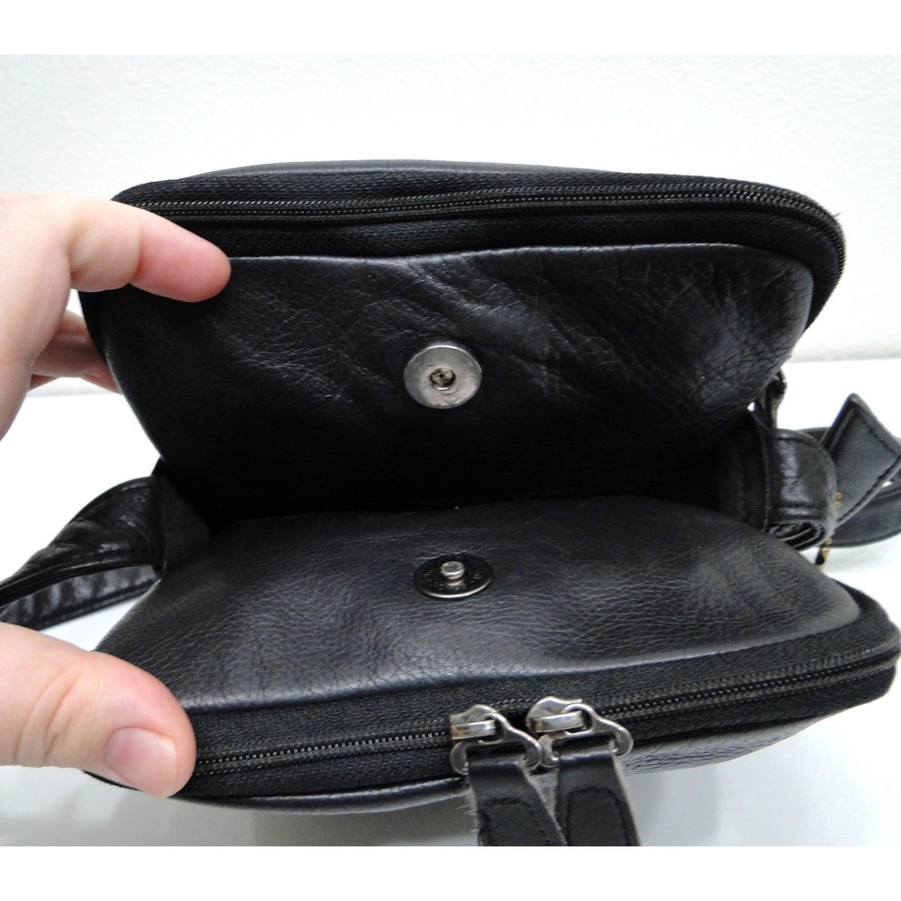 SAS Black Pebbled Leather Organizer Crossbody Bag Made in USA - Picture 11 of 15